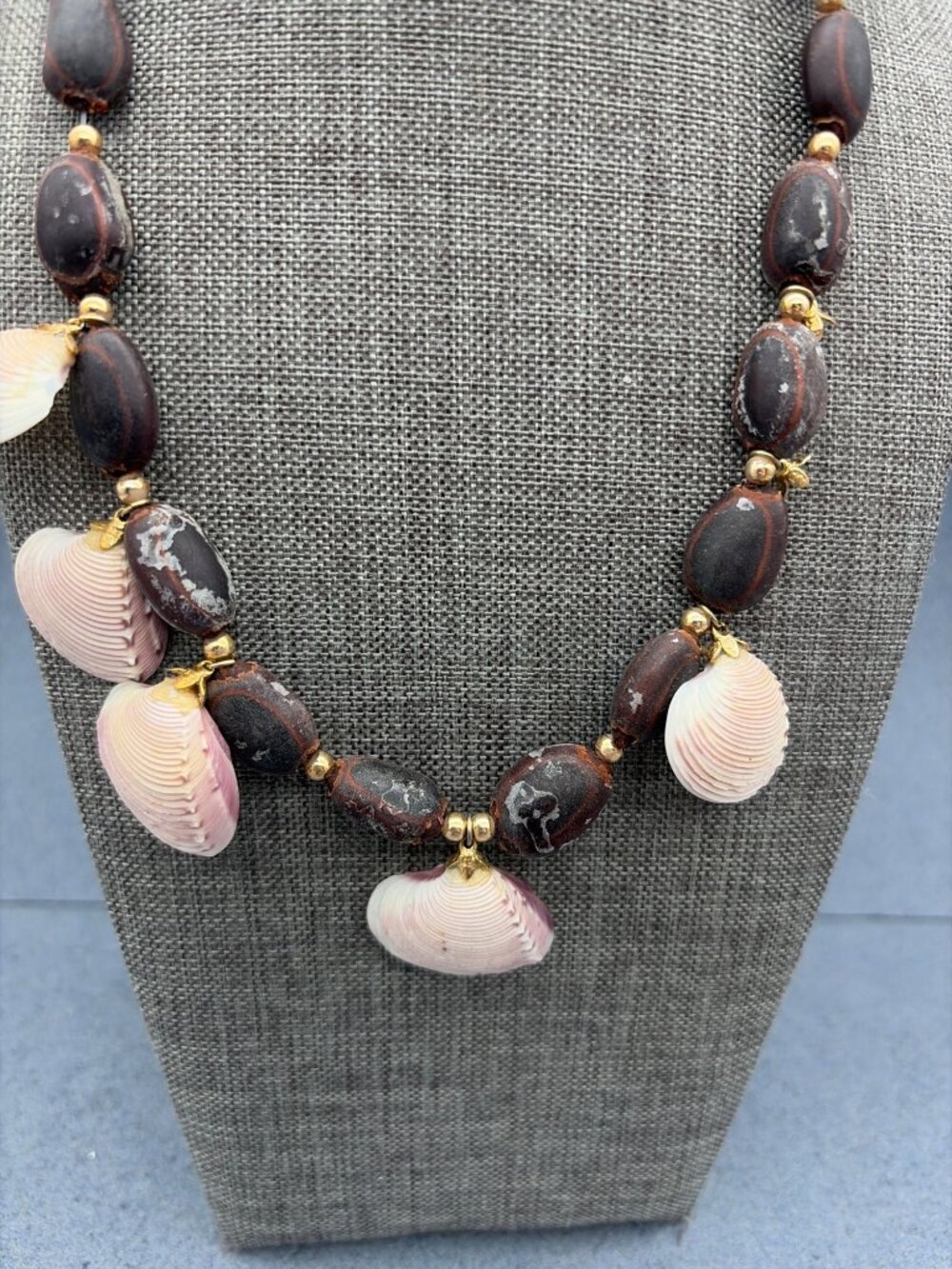 Shell Seed Necklace 20 In As Is Gold Beads Boho Beach Craft Repair DIY Up Cycle